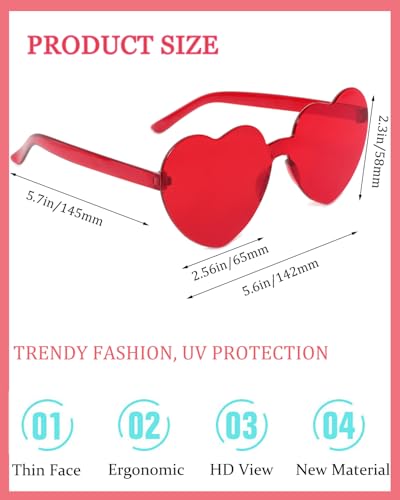Heart Shaped Sunglasses for Women Trendy Heart Sunglasses Rimless Transparent Glasses Colorful Rave Party Favors2