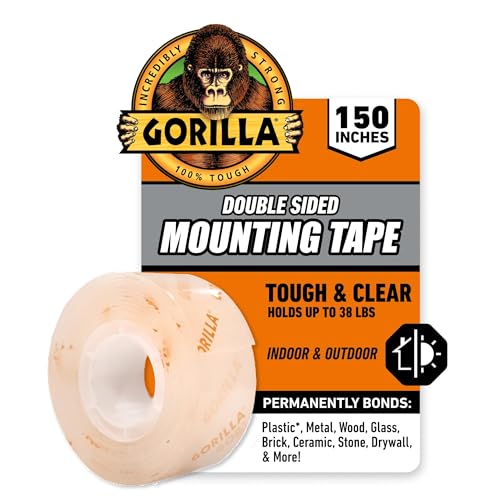 Gorilla Tough & Clear Double Sided Mounting Tape, Clear Tape, 1' x 150' (Pack of...