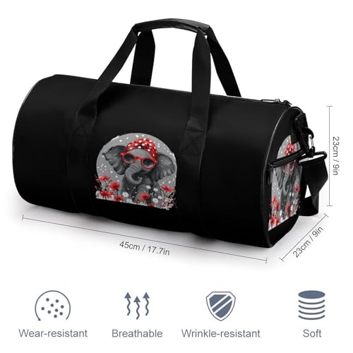 Elephant Mom Red Bow Gym Bag Lightweight Carry On Duffel Bag Athletic Sports Travel Bag Weekender Bag for Men Women2