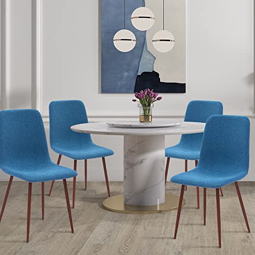 Canglong Dining Kitchen Fabric Cushion Seat Back, Modern Mid Century Living Room Side Chairs With Metal Legs,Set Of 4,Blue #TOP1