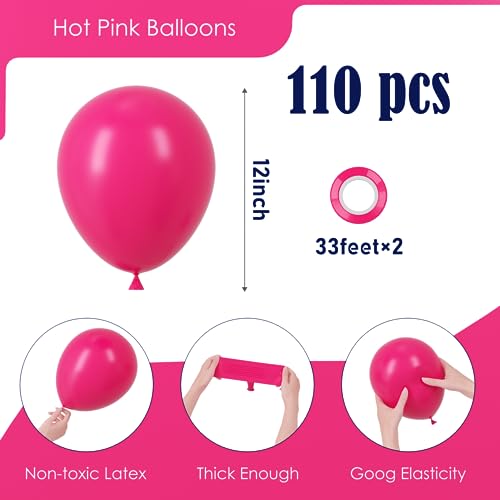 Image of Voircoloria 110pcs Hot Pink Balloons 12inch Dark Pink Latex Party Balloons for Graduation, Wedding, Birthday, Princess Theme Party, Valentine's Day, Baby Shower, Anniversary Party Decorations