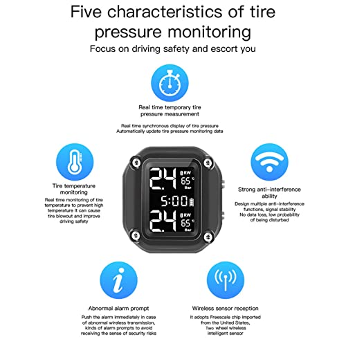Sistema de monitoramento de pressão de pneus sem fio para motocicleta Carregamento USB TPMS para mot