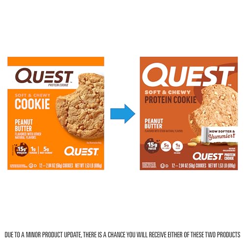 Image of Quest Nutrition Peanut Butter Protein Cookie, 15g Protein, 1g Sugar, 5g Net Carbs, Keto Friendly, High Protein, Low Carb, 12 Count (Pack of 6)