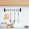 Barra Portautensili Da Cucina 40cm - Con 7 Ganci, In Alluminio Nero, Adesivo Forte, Carico 20kg