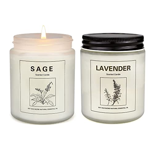 CREASHINE Lot de 2 bougies parfumées à la sauge et à la lavande - Pour aromathérapie - En cire de soja - Cadeau pour femme - Avec bougies en pot très parfumées Cover