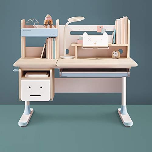 Ergonomic Multi Function Wood Adjustable Kids Study Desk Drafting Table and Computer Station with Book Shelf and Hutch (Blue, Chair is not Included)