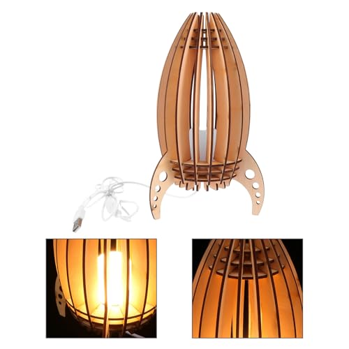 Lámpara de mesa de noche madera creativa cohete LED miniatura 7