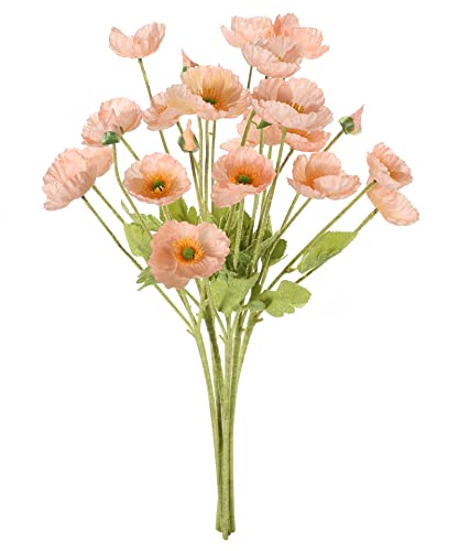 Botius 6Pcs Artificial Poppy Flowers With Flocking Long Stems Fake Silk Corn Poppy Flower Bouquet For Wedding Party Home Office Table Centerpiece Decoration, Coral #TOP3