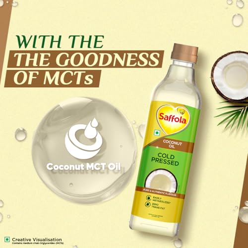 Image of Saffola Cold Pressed Coconut Oil, 0 Trans fat, No chemicals or heat, Unrefined, 1L