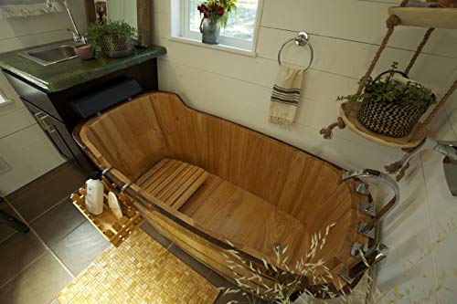 Alfi Brand Ab1148 59-Inch Free Standing Oak Wood Bath Tub With Chrome Tub Filler #TOP6