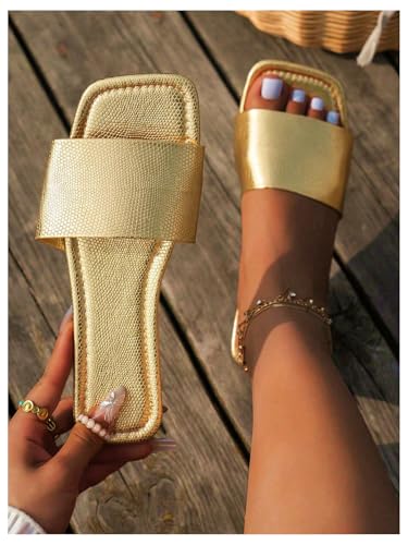 GORGLITTER Women's Gold Sandals Cute Dressy Square Open Toe Summer Sandals3