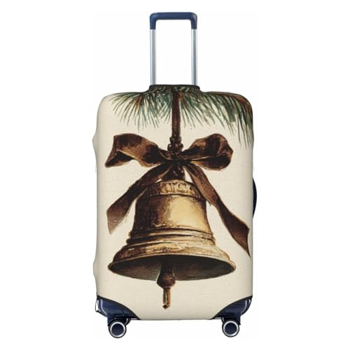 Old Christmas Bell Brown Ribbon Elastic Travel Luggage Covers Dustproof Scratch-Resistant Suitcase Protector Fit 22-24 Inch