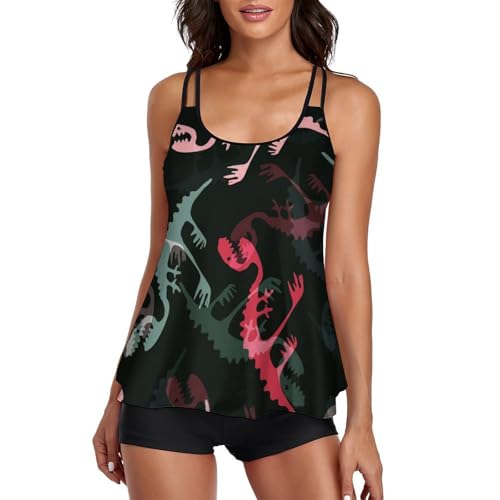 Maillot de bain tankini squelette de dinosaure pour femme avec shorty de plage