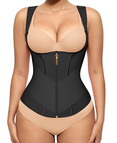 FeelinGirl Waist Trainer for Women Plus Size Tummy Control Corset Vest Back Support Black XXL