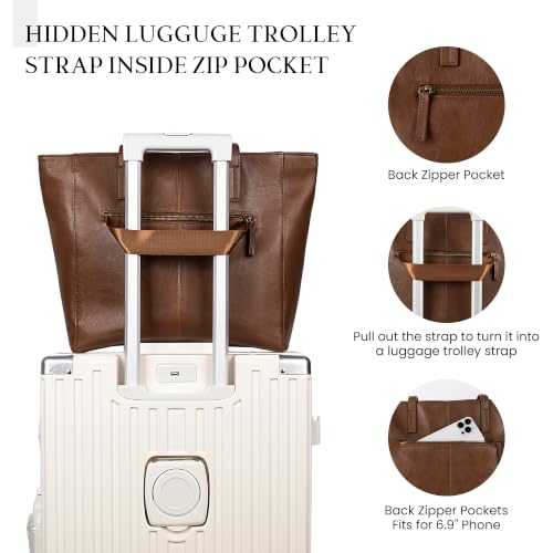 Image of befen Vintage Genuine Leather Work Tote Bag for Women, Tote Bag with Zipper