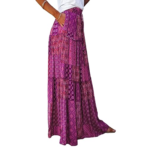 Women Boho Maxi Skirt Summer Tiered Ruffle Graphic Print Long Skirt Causal Vacation Skirt Vintage Skirt4