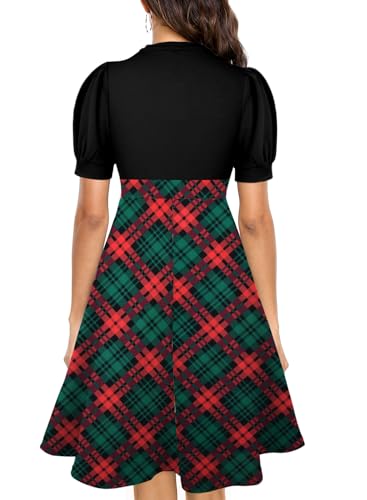 Image of Mokayee Womens Summer Short Puff Sleeve Casual Semi-Formal Fit and Flare Church Wedding Guest Work Dresses with Pockets