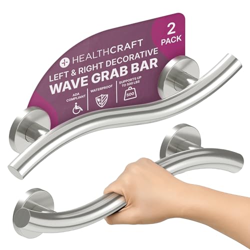 HEALTHCRAFT Wave Grab Bar 18 ADA Shower Rail - Brushed Stainless 500 Lbs