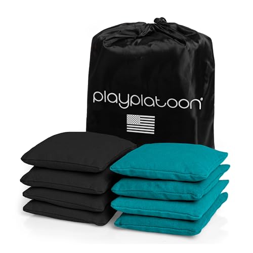 Image of Play Platoon Cornhole Bags Weather Resistant- Set of 8 Regulation Bean Bags for Tossing- Official Professional Size & Weight Corn Hole Bags Two Color All Weather Cornhole Beans Bag Set with Tote Bag