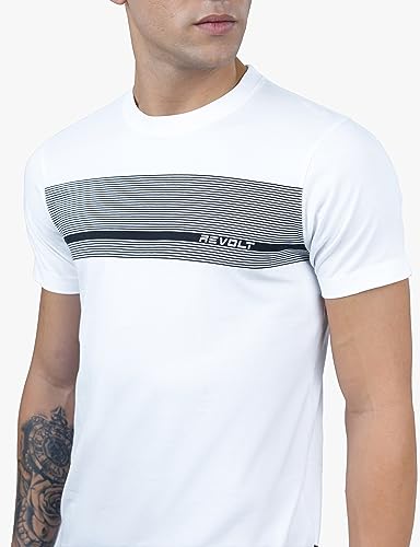 Image of Revolt Streetwear SINDICATE Men Revolt Men's Casual Round Neck 100% Cotton T-Shirt - with Graphic Print, Logo Branding (Coconut Milk, M)