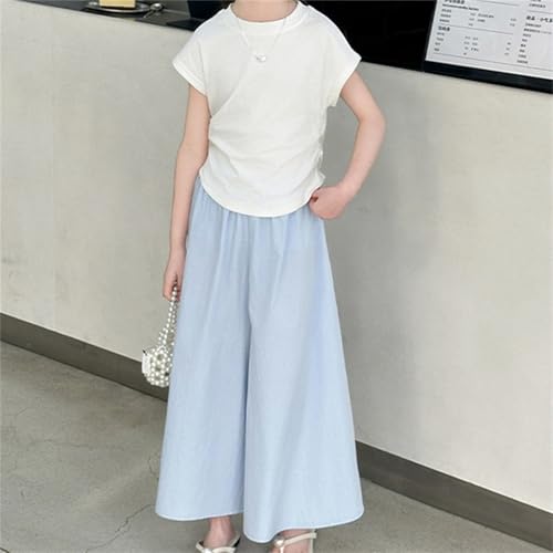 BILIKEYU Girls Summer Outfits Short Sleeve Crewneck Side Smocked T Shirts and Elastic Waist Baggy Wide Leg4