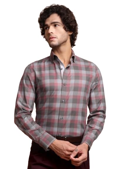 Mens Pure Cotton Non-Iron Shirt After Twilight Color, Herringbone Weave, Long Sleeve Button-Down, Wrinkle-Resistant Formal Shirt, Soft & Breathable Office Wear-image-1