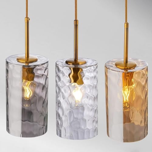 Lampe suspendue pour escalier luminaire en verre ondulé ambre et or anti éblouissement
