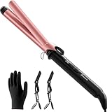 Dual Voltage Curling Iron 1 Inch Long Barrel–Ceramic Fast-Heating Hair Styling Tool for Short & Long Hair, Travel Curling Wand with 12 Levels Smart Temperature Control and Safety Glove