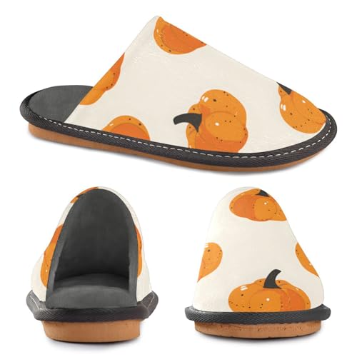 Slippers for Women Pumpkin Pattern Print on Cream Soft Fuzzy Women's Slippers Indoor and Outdoor Shoes2