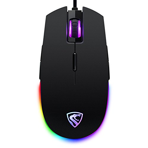 RGB Gaming Mouse Wired LED Mice,Hcman Breathing Backlit Optical USB Mouse with 5000 DPI Programmable 8 Buttons,PC Computer Laptop Mouse for PC & Mac Gamers (Black)