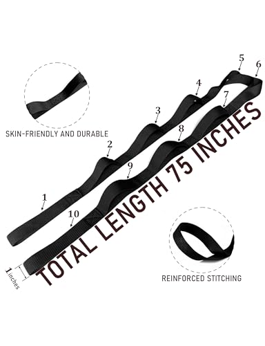 Image of Yoga Stretching Strap 10-Loop Non-Elastic Physical Therapy Strap for Pilates, Dance & Gymnastics 75 inchx1 inch for Men Women