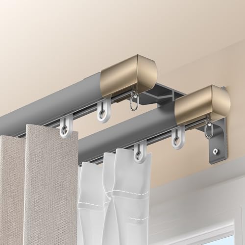 Riel De Cortina Doble Silencioso, Rieles Cortinas Dobles Aleación De Aluminio, Barra Cortina Silenciosa Y Suave De Montaje Lateral Para Sala De Estar Y Dormitorio(Gray,1m(3.3ft))