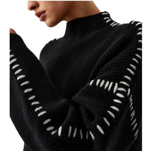 Womens Mock Neck Sweater Tops Fall Long Sleeve Loose Casual Soft Black Ribbed Knit Pullover Sweaters4