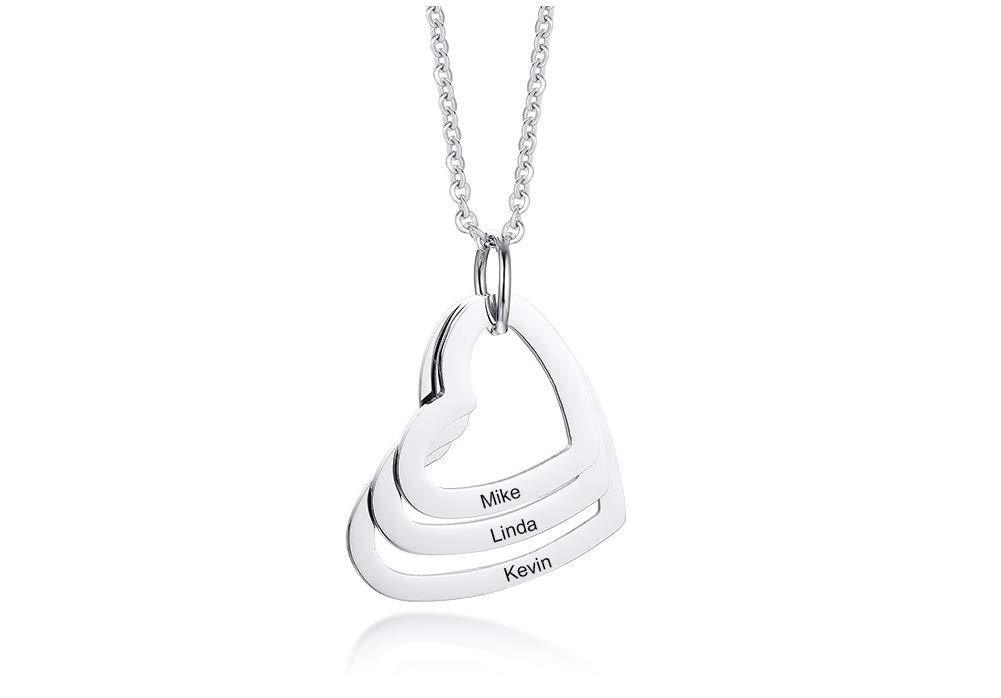 VNOXCollar Con Dijes De Corazón De 2/3/4 Nombres Para Mujer Collar Personalizado De Acero Inoxidable Con Corazón Con Nombre De Familia/Pareja/Hermana/Bff Collar Con Colgante Para Niñas