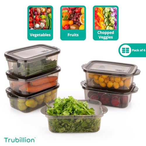 Image of CrisperBox, Pack of 6 Fridge Storage Containers, 1100ml, Freezer Safe,BPA Free,Food Grade Boxes for Kitchen Meal Prep,Vegetables,Fruits, Snacks,Leftovers,Stackable Space Saving Organizer
