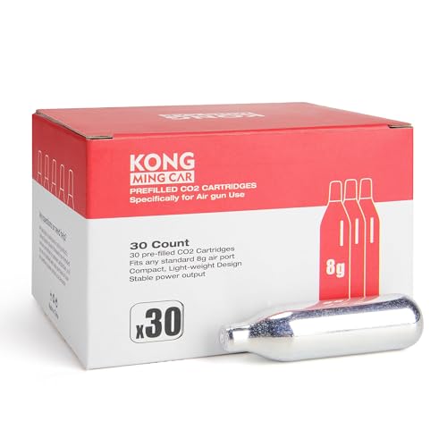 KONG MING CAR Co2 Kapseln Hochreine Druckgas-CO2 Flasche mit Stahlgehäuse Ölfrei & Anti-Leck Design Für Pneumatikgeräte & Zubehör (8g/12g) (8g30P)