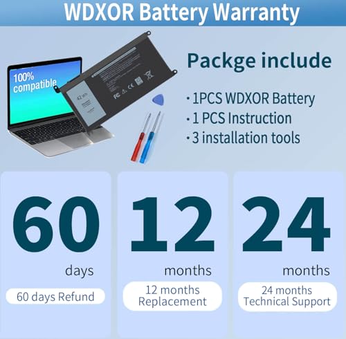 Image of 42Wh WDX0R Laptop Battery for Dell Inspiron 15 7579 7569 5578 5565 5567 5568 5570 5775 5579 7560 7570, 13 5378 5368 7375 7368 7378 , 17 5765 5767 5770 Series P69G001 P58F P58F001 P75F P66F P69G 3CRH3