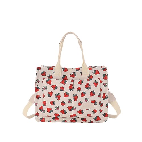 Image of Cherry Tote Bag for Women Canvas Patched Purse Cute Shoulder Bag Multi-Pocket Satchel Handbag for work travel