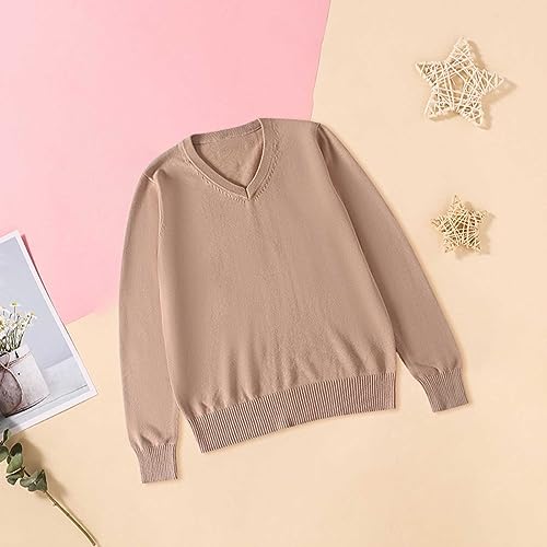 Kids 2024 New Long Sleeved Shirt School Girl Boy V Neck Solid Color Sweater Cardigan Long Sleeve Knit Top for 4 to 72