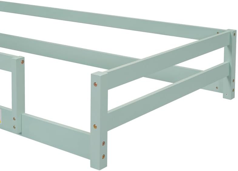 Miniatura 18 de DHAEY Cama de piso para niños, niñas, marco de cama de madera de tamaño individual con cabecera en forma de casa y vallas para niños y niñas, cama