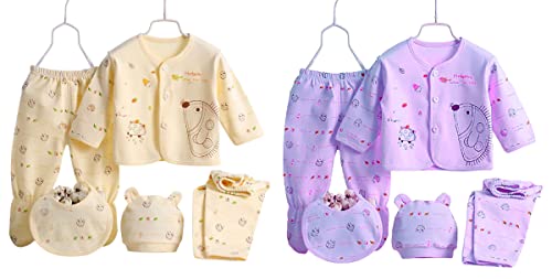 Image of Presents New Born Baby 100% Cotton Born Baby Summer Wear Baby Clothes 5Pcs Sets Boys Girls Unisex Baby Suit Infant Clothes First Gift Pack of 2 Set