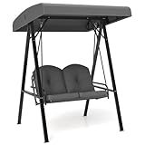 Tangkula 2 Person Porch Swing, Patio Swing with Adjustable Canopy, Heavy-Duty Metal Frame & Soft Cushion, Outdoor Swing for Backyard, Garden (Grey)