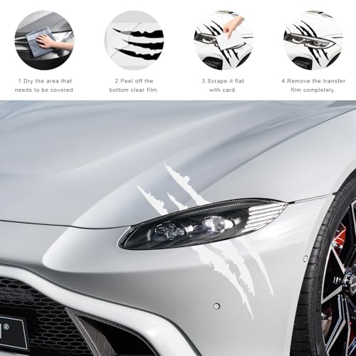 Image of 2 PCS Claw Mark Decals for Car, Headlight Sticker Waterproof Vinyl Stripes Scratch Decal, Monster Claw Scratch Mark Sticker Car Exterior Decor for SUV Pickup Truck (White)