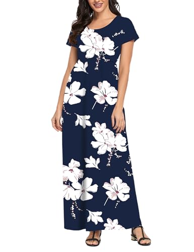 Image of Lacavocor Womens Short Sleeve Maxi Dresses Empire Waist Long Dress