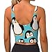 Women Girls Yoga Vest U-Shaped Back Comfort Fit Tops with Bralette Pads Removable Outfit for Gym Exercise, Cute Cartoon Penguin Art