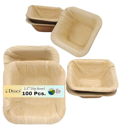 Disposable Palm Leaf Sauce Cups (100) | Eco-Friendly Single Serve Bowls for Small Appetizers | Mini Bowls for Entertaining, Charcuterie, and Platters