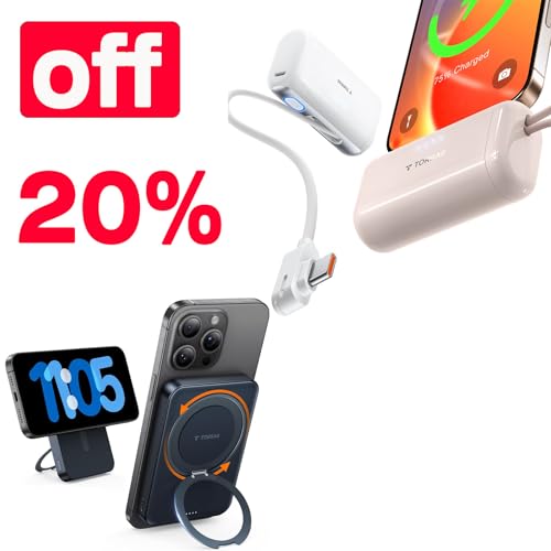 TORRAS Save 20% to Buy Both Together Black Magsafe Charger with Stand & White Mini Portable Charger Foldable Connector with Cable