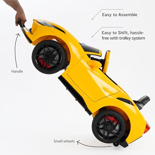 Image of Toy House Sports Car Battery Operated Ride-On Car for Kids | Rechargeable Electric Toy Vehicle with Easy Controls & Comfortable Seat | Indoor & Outdoor Ride On Yellow