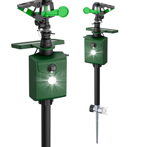 G-Jyuncyou Motion-Activated Sprinkler Solar Animal Repellent Outdoor - Deer Cat Deterrent with Motion Sensor & Flashing Lights Protects Yard & Garden from Deer Cats Raccoons