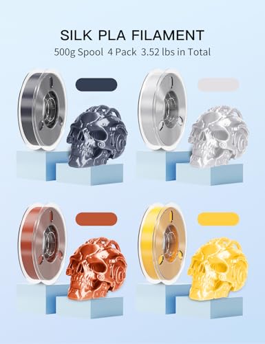 Image of PINBALL 500gX4 Spools Silk PLA 3D Printer Filament Bundle, Shiny Metallic Filament 3D Printing Filament 1.75mm, 500g*4 Gold /Grey /Silver /Red Bronze